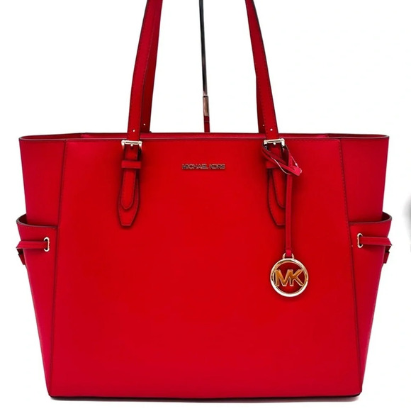 Michael Kors Gilly Large Drawstring Shoulder Tote Bag Red/Gold - Picture 1 of 12